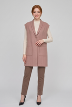 Cargar imagen en el visor de la galería, Chaleco largo invernal beige con botones y bolsillos