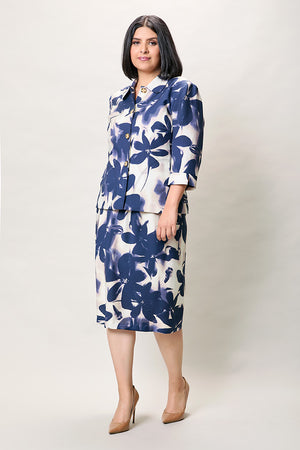 Conjunto plus estampado color azul con falda