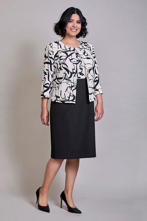 Conjunto plus de vestido con saco estamado manga 3/4