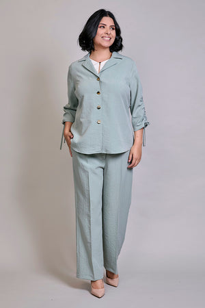Conjunto plus verde agua de camisa manga larga y pantalón