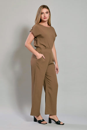 Jumpsuit casual juvenil color café con bolsillos