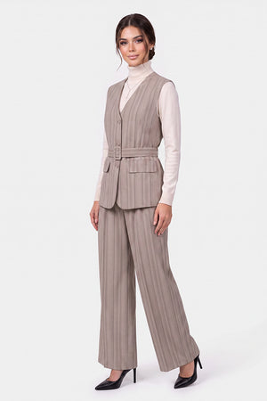 Conjunto formal estampado a rayas de chaleco y pantalón