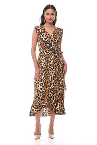 Vestido casual estampado animal print con olanes