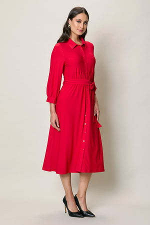 Vestido casual camisero color rojo manga 3/4
