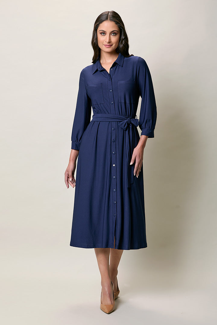 Vestido casual tipo camisero color azul marino