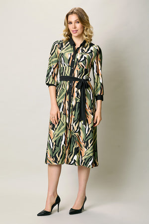 Vestido casual camisero con estampado color verde