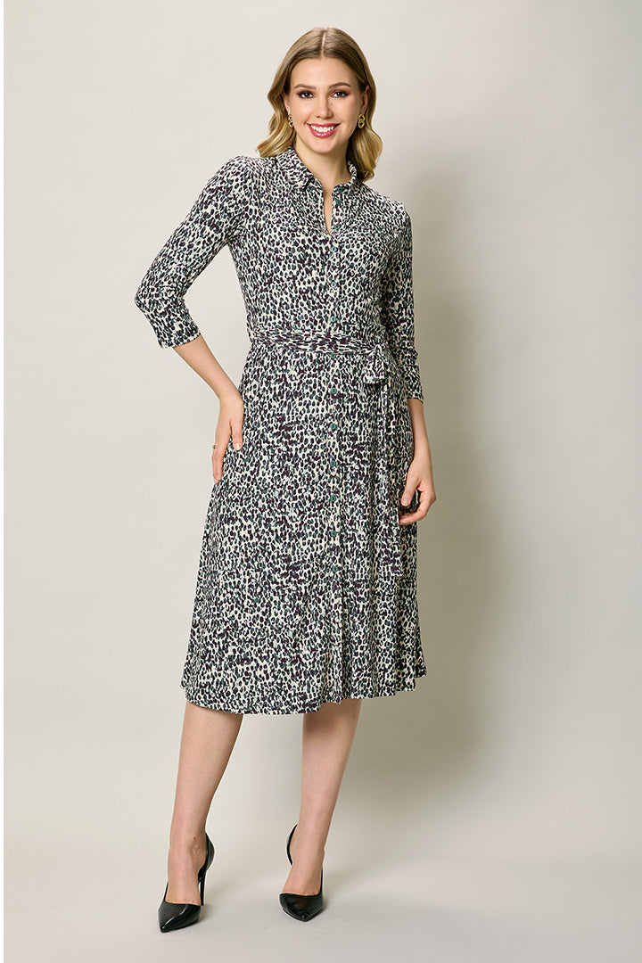 Vestido camisero casual manga 3/4 con estampado