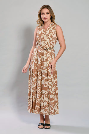 Vestido casual sin manga y estampado color beige