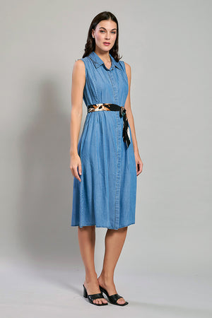 Vestido casual de mezclilla ligera con cinturón