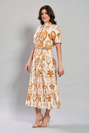 Maxi vestido casual con manga y estampado color café