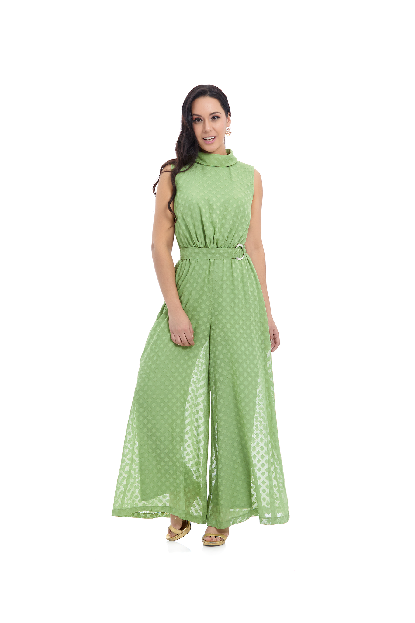 Jumpsuit verde elegante sisado de cuello alto Karen Kein