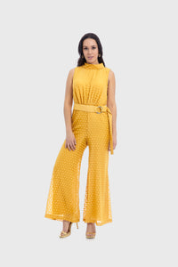 Jumpsuit casual color oro sisado con corte campana