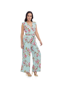 Jumpsuit verde menta casual sisado escote en V