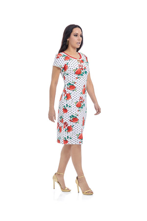 Vestido casual rojo estampado con herraje